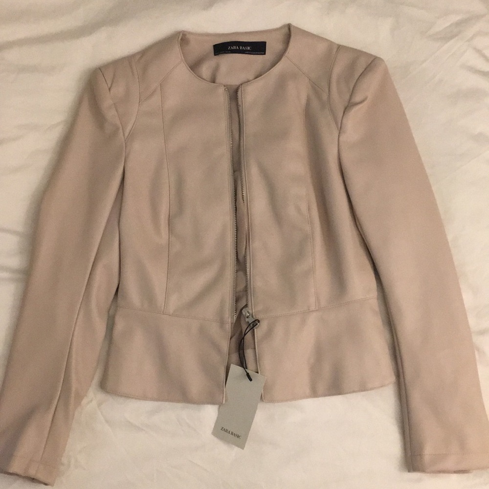 Zara Basic NEW blush nude faux leather jacket